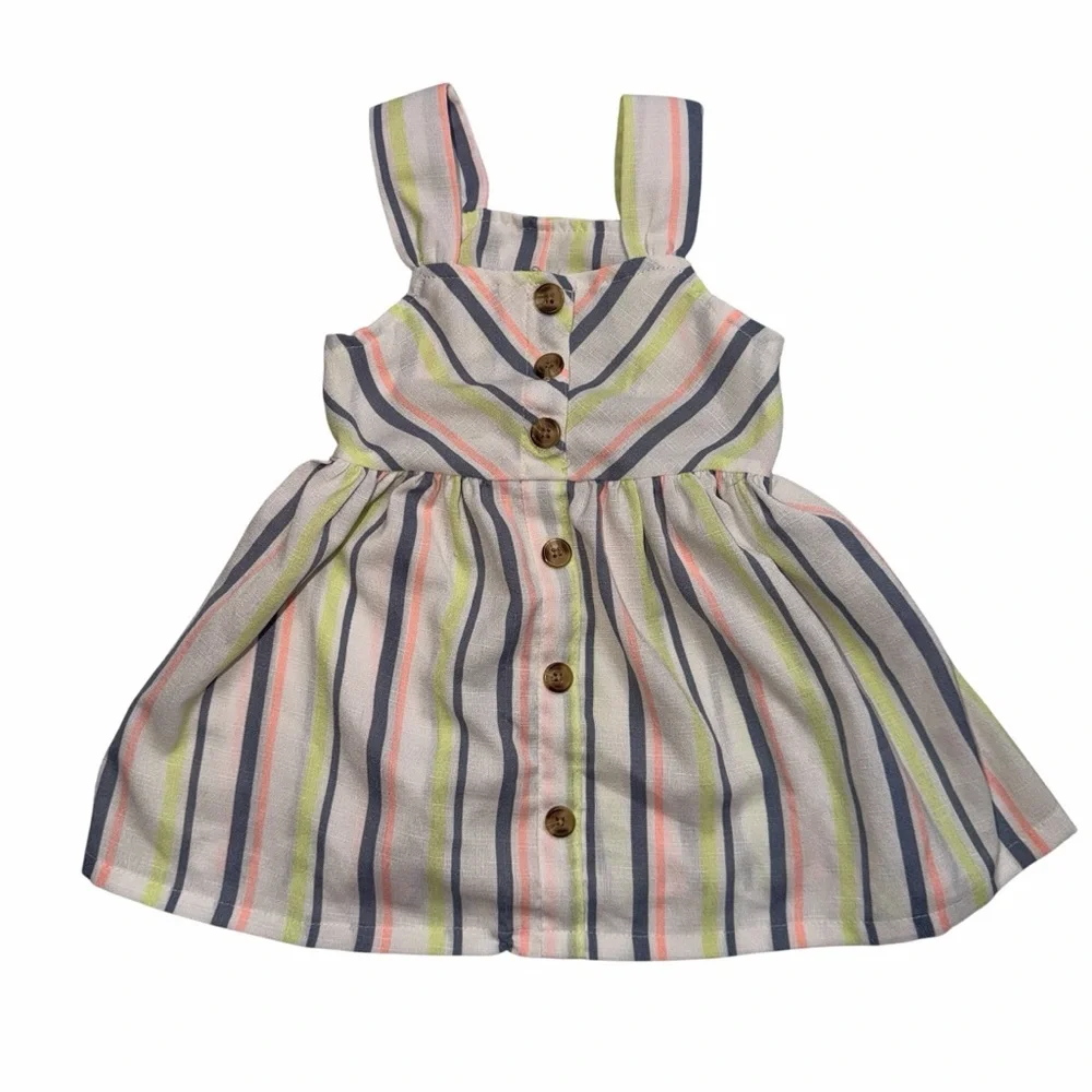 Baby Girls Pastel Striped Sundress Bloomers Set Size 9-12M Button Front